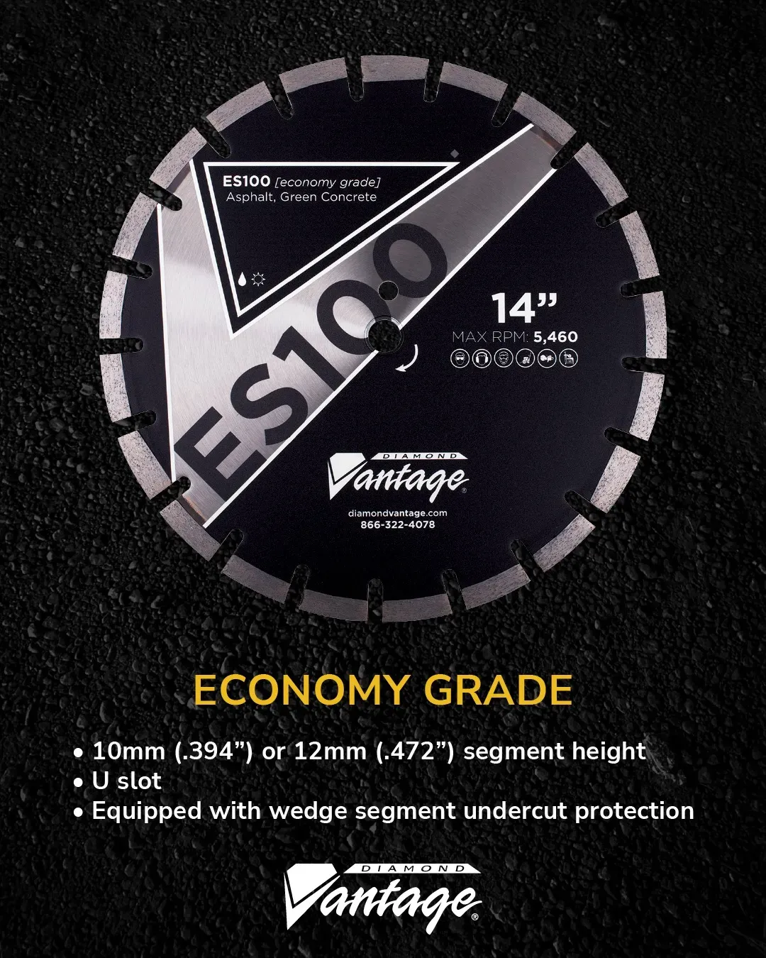 Diamond Vantage ES100 Asphalt Green Concrete Diamond Blade 6 Diamond Vantage ES100 economy grade asphalt diamond blade