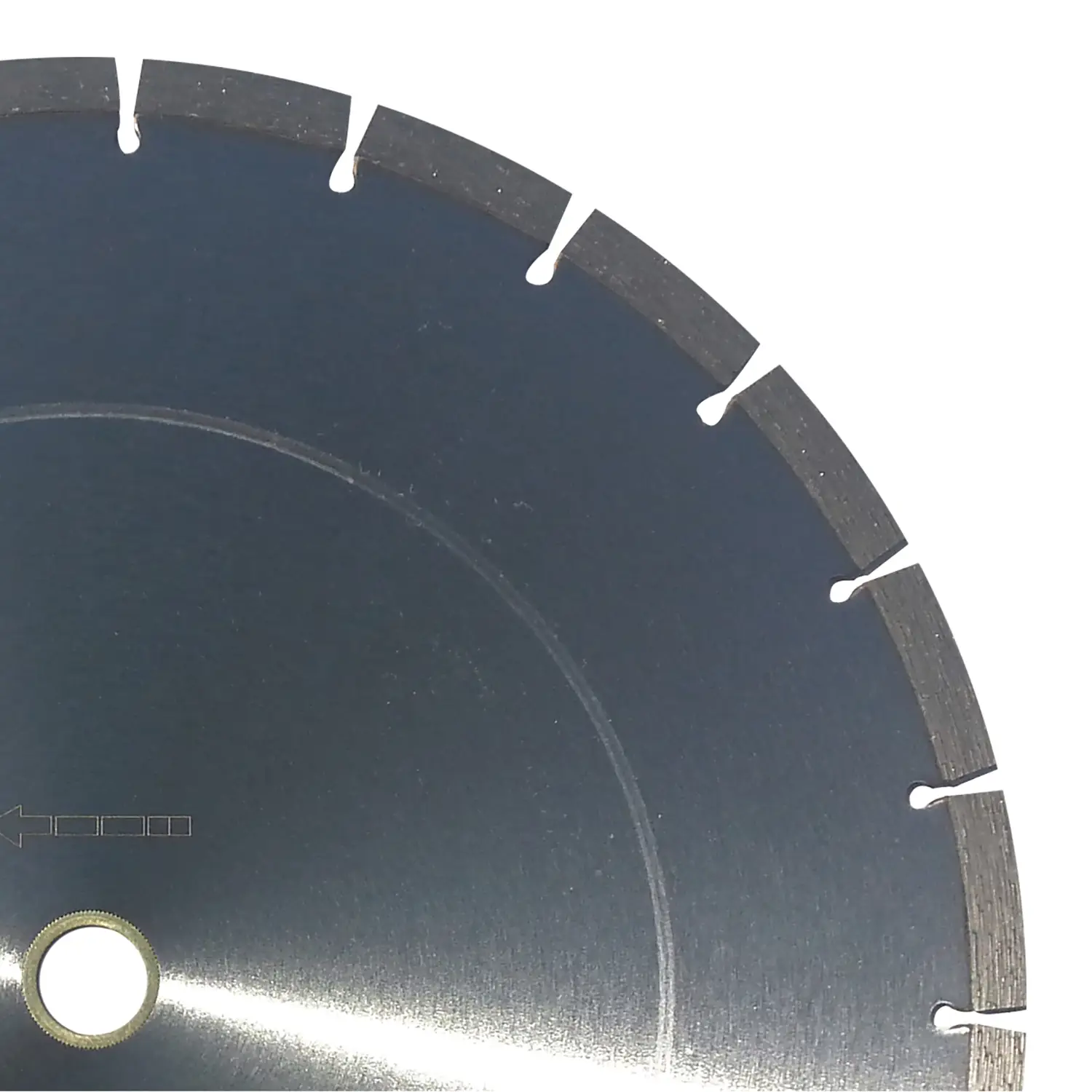 Astrocut C100 Value General Purpose Concrete Diamond Blade 2 Detail shot showing a quarter close-up of the sintered diamond segment on an Astrocut C100 general purpose blade.