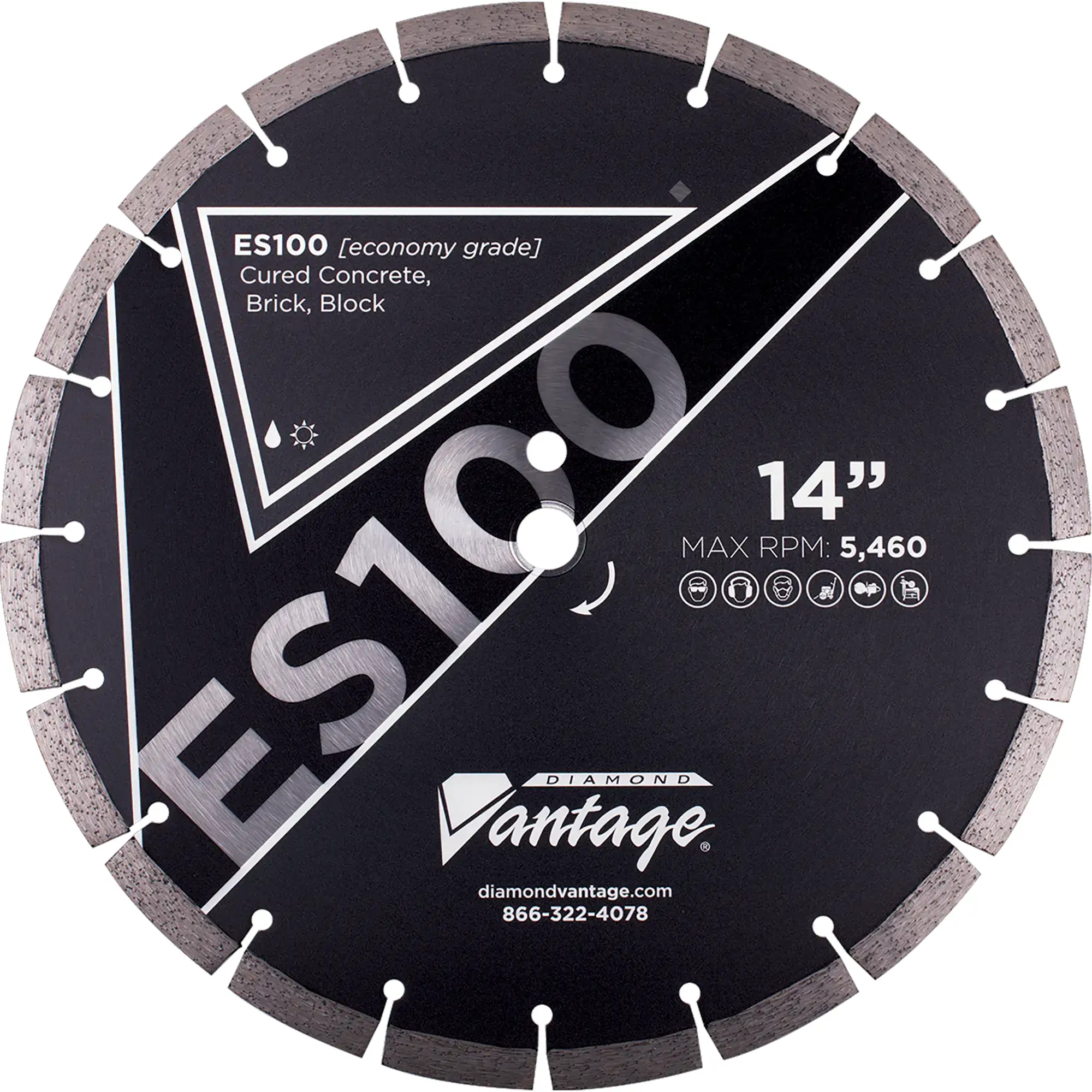 Diamond Vantage ES100 General Purpose Concrete Diamond Blade 1 Diamond Vantage ES100 14" economy grade general purpose concrete diamond blade for cutting cured concrete, brick, and block
