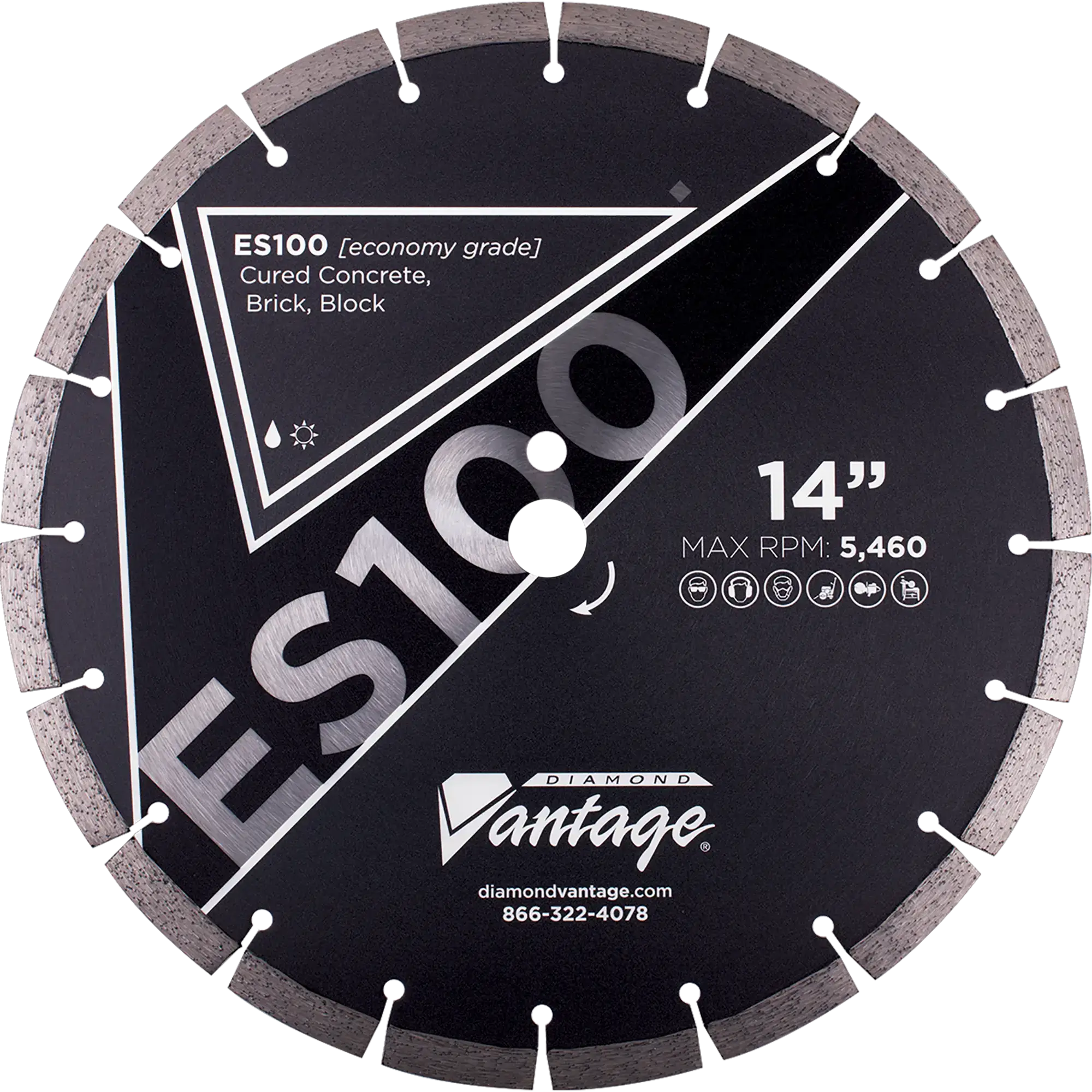 Diamond Vantage ES100 General Purpose Concrete Diamond Blade 4 Diamond Vantage ES100 14" economy grade general purpose concrete diamond blade with 20mm arbor for cutting concrete, brick, and block