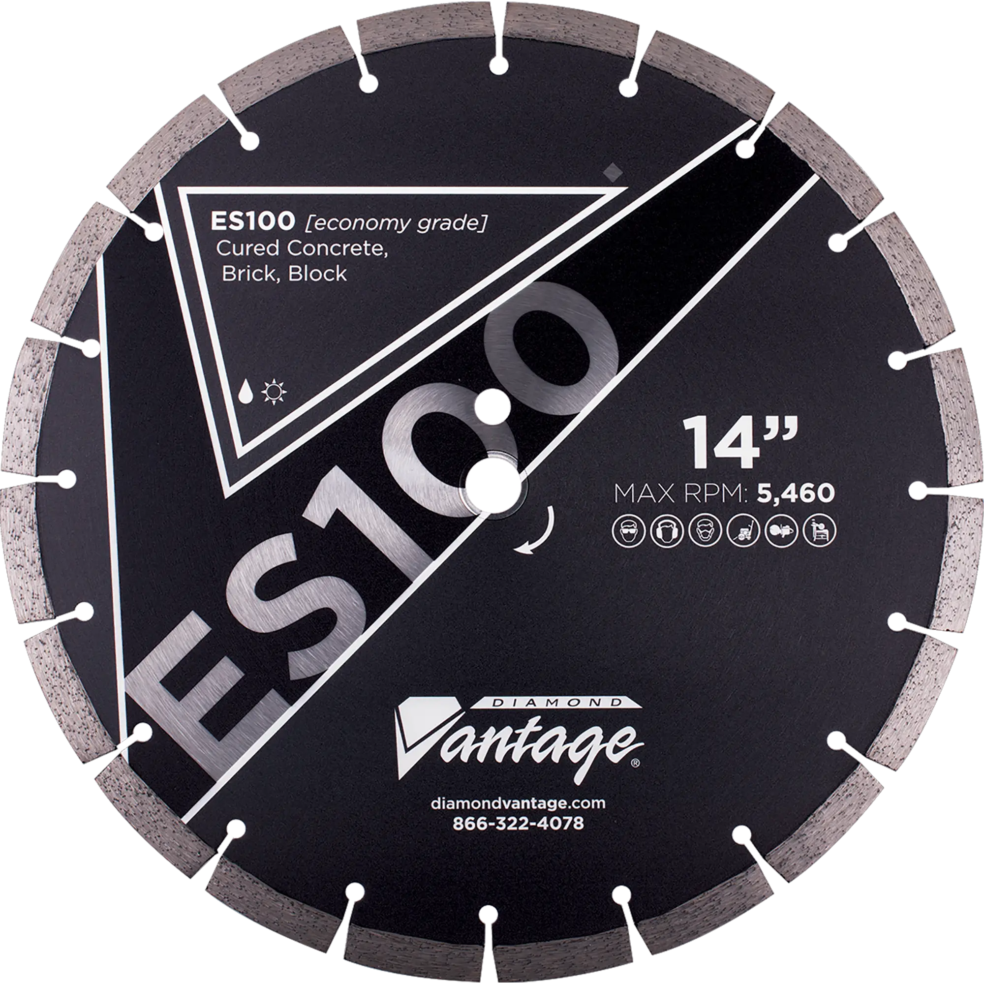 Diamond Vantage ES100 General Purpose Concrete Diamond Blade 1 Diamond Vantage ES100 14" economy grade general purpose concrete diamond blade for cutting cured concrete, brick, and block