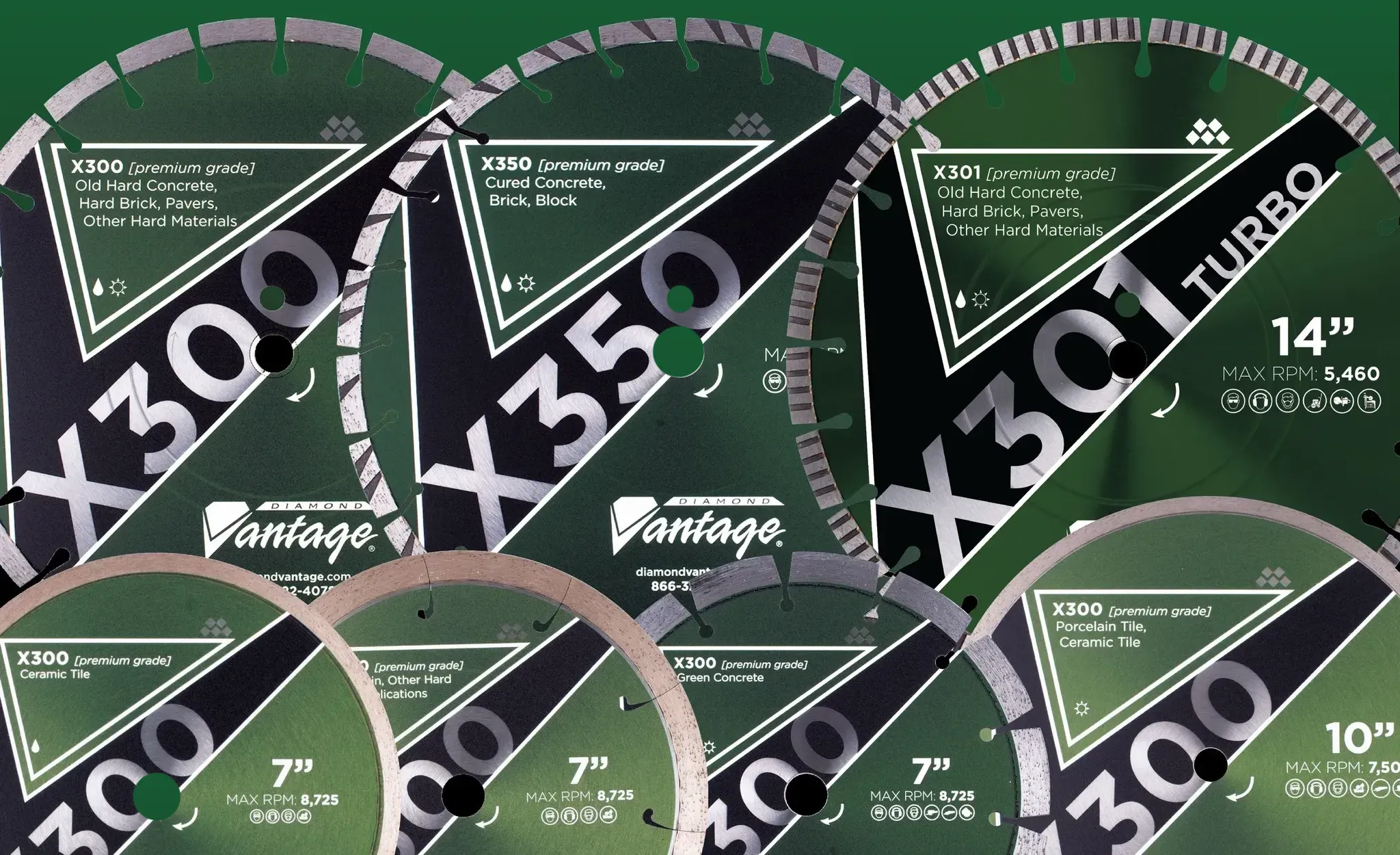 Diamond Vantage X300 Premium Brick Masonry Diamond Blade 5 Premium Diamond Blades X300, X350 and X301