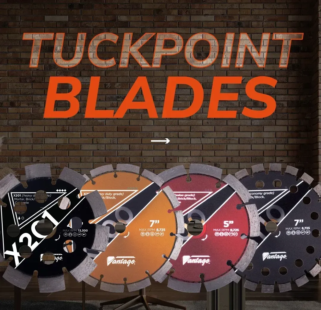 Diamond Vantage X100 Value Mortar Tuckpoint Diamond Blade 7 Diamond Vantage tuckpoint diamond blade series showing multiple blade styles for mortar and brick