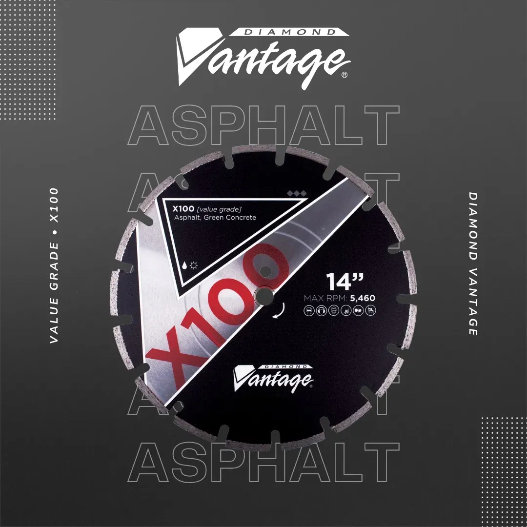 Diamond Vantage X100 Asphalt Green Concrete Diamond Blade 8 Diamond Vantage X100 asphalt diamond blade for asphalt and green concrete applications
