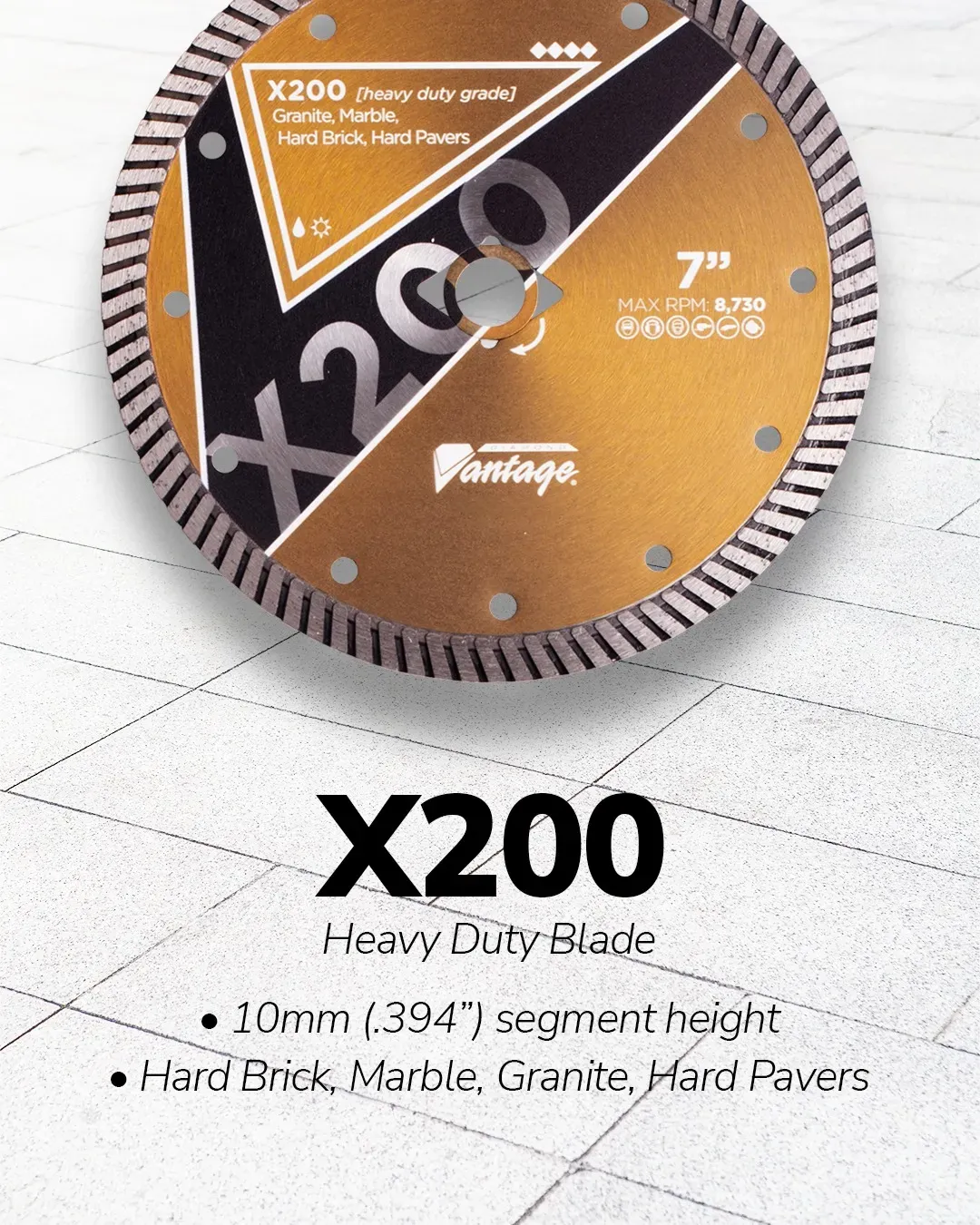 Diamond Vantage Turbo Diamond Blade for Concrete X200 5 X200 turbo diamond blade with 10mm segment height for heavy duty cutting