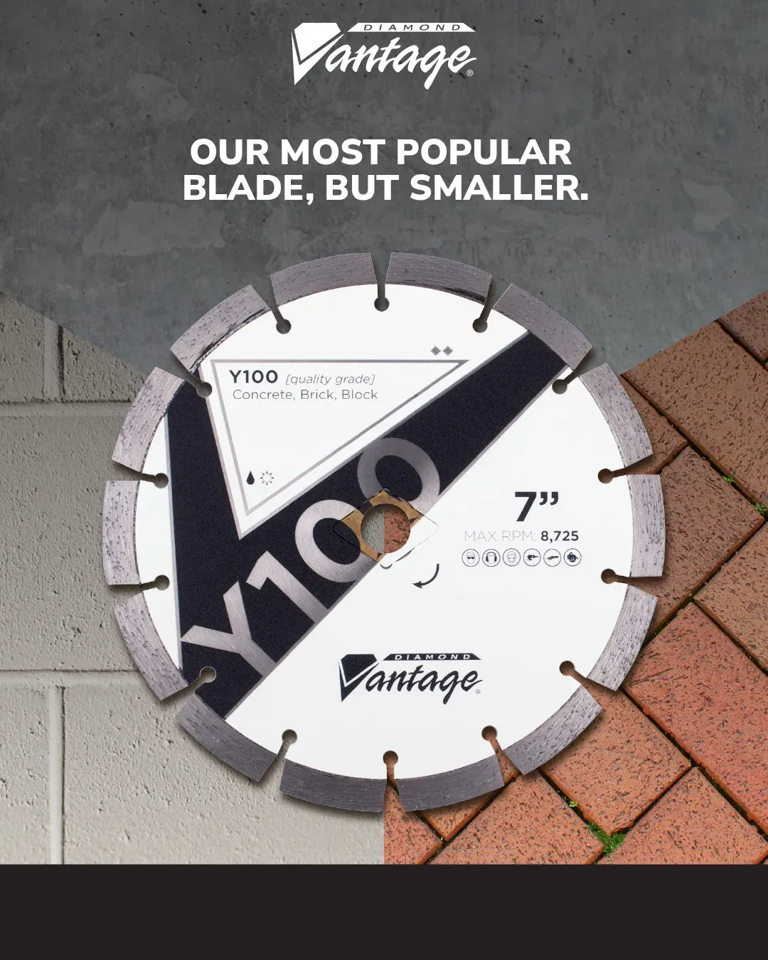 Diamond Vantage Y100 Concrete Brick Small Diameter Blade 5 Diamond Vantage Y100 small diameter diamond blade for concrete brick and block