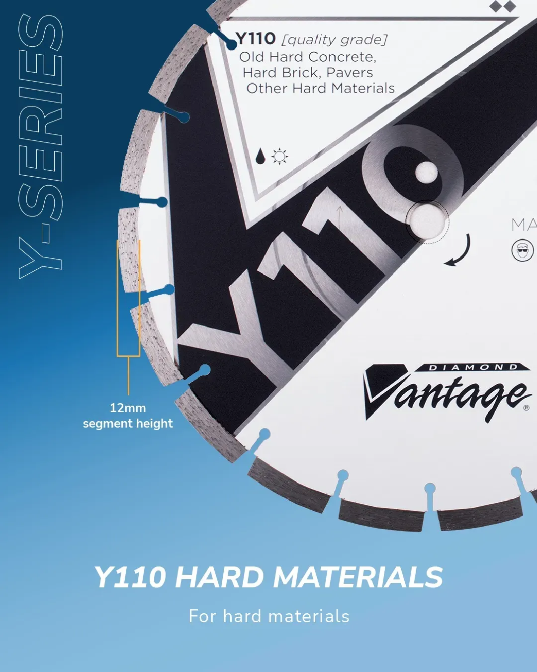 Diamond Vantage Y110 Concrete Brick Masonry Diamond Blade 9 Diamond Vantage Y110 quality grade diamond blade with 12mm segments and keyhole slots for hard materials